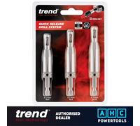 Trend 3-Piece Quick Release Drill Bit Guide Set, 1/4 Inch Hex Shank, HSS Drill Bits, Hinge & Lock Applications, QR/DBG/SET