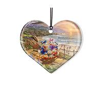 Trend Setters Disney - Donald and Daisy Duck - Beach Vacation - Thomas Kinkade - 3.5” x 3” Heart Shaped Hanging Acrylic Print Accessory - Officially Licensed Collectible