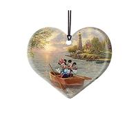 Trend Setters Disney - Mickey Mouse and Minnie Mouse - Lighthouse Cove - Thomas Kinkade - 3.5” x 3” Heart Shaped Hanging Acrylic Accessory - Officially Licensed Collectible