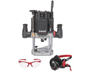 Trend T14 Variable Speed 2300W Router and Safety Gear Set, 1/2 Inch Plunge Router, 240V, Air Stealth Dust Mask & Safety Glasses, T14/SAFE/SET