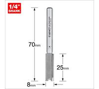 Trend TCT Two Flute Straight Router Cutter, 1/4 Inch Shank, 8mm Cut