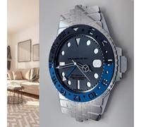 Trend Tick Handmade Wrist Watch Appearance Wall Clock, Luxury GMT, Red Blue Silent Non-Ticking Watch-Style Clock, Modern Decorative Wall Art, Wooden Wall Clock. (Black Blue)