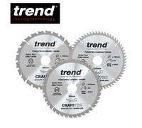 Trend Wood Circular Saw Blades, 190mm Diameter, 30mm Bore, 24/40/60 Teeth, 2.6mm Kerf, +15° Hook, TCT, Medium/Fine/Extra-Fine Finish, 3 Pack, CSB/190/3PK