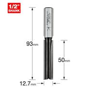Trend Trade Straight Two Flute Router Cutter Bit, 1/2 Inch Shank, 12.7mm Cut Diameter & 50mm Cut Length, Tungsten Carbide Tipped, TR17X1/2TC