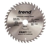 Trend Wood Circular Saw Blade, 230mm Diameter, 30mm Bore, 40 Teeth, 2.5mm Kerf, +15° Hook, TCT, Medium Finish, CSB/23040