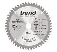 Trend Tungsten Carbide Saw Blade, 168mm Diameter, 20mm Arbor, 52 Teeth, 1.8mm Kerf, -5° Hook Finish, CSB/PT16852, Ideal for Hard Laminates, Wood
