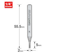 Trend CraftPro Two Flute Straight Router Bit – 1/4in Shank, 2mm x 5mm, Tungsten Carbide