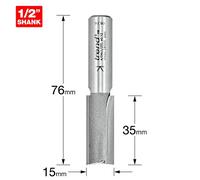 Trend Professional Straight Two Flute Router Cutter, 1/2 Inch Shank, 15mm Cut Diameter & 35mm Cut Length, Tungsten Carbide Tipped, 4/04X1/2TC