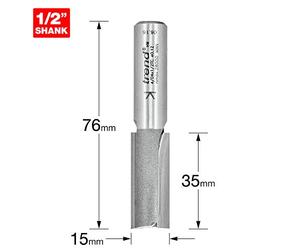 Trend Two Flute Router Cutter, TCT, 1/2 Inch Shank, 15mm x 35mm