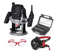 Trend Ultimate Routing Starter Set with Trend T7EK Workshop Router, 15-Piece Cutter Set, Air Stealth Dust Mask P3 Respirator & Safety Glasses, 1/2 Inc