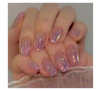 Trend Women Girls 24Pcs/Set Medium Coffin Shaped French Glitter Powder Star Stripe Wearable Fake Nail Press On Nail Art Detachable Manicure Autumn Winter Luxury Decoration