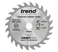 Trend Wood Circular Saw Blade, 150mm Diameter, 20mm Bore, 24 Teeth, 2.4mm Kerf, +15° Hook, TCT, Medium Finish, CSB/15024