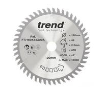 Trend Wood Circular Saw Blade, 160mm Diameter, 20mm Bore, 48 Teeth, 2.2mm Kerf, +5° Hook, TCT, Extra-Fine Finish, FT/160X48X20A