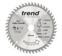 Trend Wood Circular Saw Blade, 165mm Diameter, 20mm Bore, 48 Teeth, 2.4mm Kerf, +5° Hook, TCT, Fine Finish, CSB/16548B