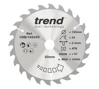 Trend Wood Circular Saw Blade, 165mm Diameter, 30mm Bore, 48 Teeth, 2.4mm Kerf, +5° Hook, TCT, Fine Finish, CSB/16548