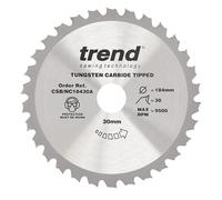 Trend Wood Circular Saw Blade, 184mm Diameter, 30mm Bore, 30 Teeth, 2.6mm Kerf, +15° Hook, TCT, Medium Finish, CSB/18430A