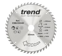 Trend Wood Circular Saw Blade, 250mm Diameter, 30mm Bore, 48 Teeth, 2.8mm Kerf, +15° Hook, TCT, Medium Finish, CSB/25048