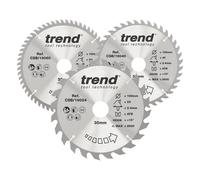 Trend Wood Circular Saw Blades, 190mm Diameter, 30mm Bore, 24/40/60 Teeth, 2.6mm Kerf, +15 Hook, TCT, Medium/Fine/Extra-Fine Finish, 3 Pack