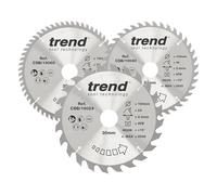 Trend Wood Circular Saw Blades, 190mm Diameter, 30mm Bore, 24/40/60 Teeth, 2.6mm Kerf, +15° Hook, TCT, Medium/Fine/Extra-Fine Finish, 3 Pack, CSB/190/3PK