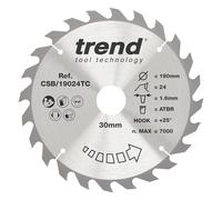 Trend Wood Cordless ATBR Circular Saw Blade, 190mm Diameter, 30mm Bore, 24 Teeth, 1.6mm Kerf, +25° Hook, TCT, Medium Finish, CSB/19024TC