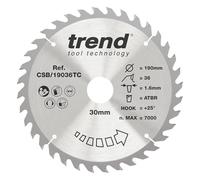 CraftPro TCT Cordless Thin Kerf Combination Sawblade for Wood, 190mm Diameter, 30mm Bore, 36 Teeth, 1.6mm Kerf, +25 Hook, CSB/19036TC