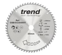 Trend Wood Cordless ATBR Mitre Saw Blade, 305mm Diameter, 30mm Bore, 60 Teeth, 2.2mm Kerf, +7° Hook, TCT, Fine Finish, CSB/CC30560T