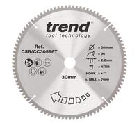 Trend Wood Cordless ATBR Mitre Saw Blade, 305mm Diameter, 30mm Bore, 96 Teeth, 2.2mm Kerf, +7° Hook, TCT, Extra-Fine Finish, CSB/CC30596T