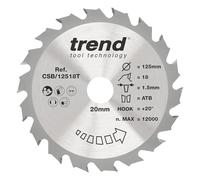 Trend Wood Cordless Circular Saw Blade, 125mm Diameter, 20mm Bore, 18 Teeth, 1.5mm Kerf, +20° Hook, TCT, Coarse Finish, CSB/12518T