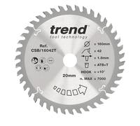 Trend Wood Cordless Circular Saw Blade, 160mm Diameter, 20mm Bore, 42 Teeth, 1.8mm Kerf, +10° Hook, TCT, Fine Finish, CSB/16042T