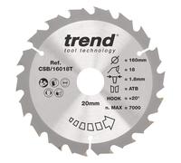 Trend Wood Cordless Circular Saw Blade 160Mm X 20Mm X 18T CSB/16018T