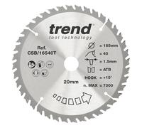 Trend Wood Cordless Circular Saw Blade, 165mm Diameter, 20mm Bore, 40 Teeth, 1.5mm Kerf, +15° Hook, TCT, Fine Finish, CSB/16540T