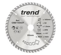 Trend Wood Cordless Circular Saw Blade, 165mm Diameter, 20mm Bore, 52 Teeth, 1.5mm Kerf, +10° Hook, TCT, Extra-Fine Finish, CSB/16552T