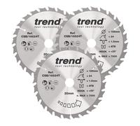 Trend Wood Cordless Circular Saw Blade, 165mm Diameter, 20mm Bore, 24 Teeth, 1.5mm Kerf, 20° Hook, TCT, Medium Finish, 3 Pack, CSB/165/3PK/D