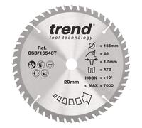 Trend Wood Cordless Circular Saw Blade, 165mm Diameter, 20mm Bore, 48 Teeth, 1.5mm Kerf, +10° Hook, TCT, Fine Finish, CSB/16548T