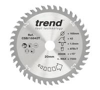 Trend Wood Cordless Circular Saw Blade, 168mm Diameter, 20mm Bore, 42 Teeth, 1.8mm Kerf, +10° Hook, TCT, Fine Finish, CSB/16842T