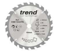 Trend Wood Cordless Circular Saw Blade, 184mm Diameter, 16mm Bore, 24 Teeth, 1.65mm Kerf, +18° Hook, TCT, Medium Finish, CSB/18424TA