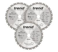 Trend Wood Cordless Circular Saw Blade, 184mm Diameter, 20mm Bore, 24 Teeth, 1.65mm Kerf, 18° Hook, TCT, Coarse Finish, 3 Pack, CSB/184/3PK/B
