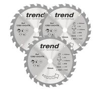 Trend Wood Cordless Circular Saw Blade, 184mm Diameter, 16mm Bore, 24 Teeth, 1.65mm Kerf, 18° Hook, TCT, Coarse Finish, 3 Pack, CSB/184/3PK/A
