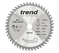 Trend Wood Cordless Circular Saw Blade, 185mm Diameter, 20mm Bore, 48 Teeth, 1.8mm Kerf, +10° Hook, TCT, Fine Finish, CSB/18548