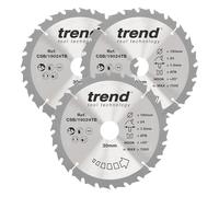Trend Wood Cordless Circular Saw Blade 190mm 30mm Bore 24T 3 Pack