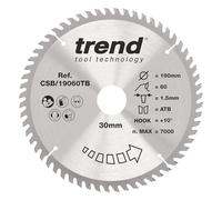 Trend Wood Cordless Circular Saw Blade, 190mm Diameter, 30mm Bore, 60 Teeth, 1.5mm Kerf, +10° Hook, TCT, Extra-Fine Finish, CSB/19060TB