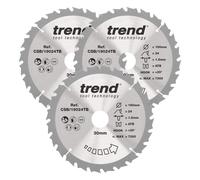 Trend Wood Cordless Circular Saw Blade, 190mm Diameter, 30mm Bore, 24 Teeth, 1.5mm Kerf, 20° Hook, TCT, Coarse Finish, 3 Pack, CSB/190/3PK/A