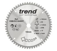 Trend Wood Cordless Mitre Saw Blade, 184mm Diameter, 16mm Bore, 60 Teeth, 1.6mm Kerf, -5 Hook, TCT, Extra-Fine Finish, CSB/CC18460T