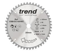 Trend Wood Cordless Mitre Saw Blade, 185mm Diameter, 20mm Bore, 48 Teeth, 1.6mm Kerf, -5° Hook, TCT, Fine Finish, CSB/CC18548T