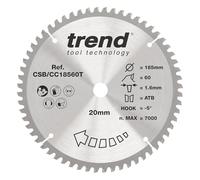 Trend Wood Cordless Mitre Saw Blade, 185mm Diameter, 20mm Bore, 60 Teeth, 1.6mm Kerf, -5° Hook, TCT, Extra-Fine Finish, CSB/CC18560T