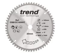 Trend Wood Cordless Mitre Saw Blade, 185mm Diameter, 20mm Bore, 60 Teeth, 1.6mm Kerf, -5° Hook, TCT, Extra-Fine Finish, CSB/CC18560T