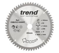 Trend Wood Cordless Mitre Saw Blade, 190mm Diameter, 20mm Bore, 60 Teeth, 1.9mm Kerf, -5 Hook, TCT, Extra-Fine Finish, CSB/CC19060T