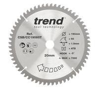 Trend Wood Cordless Mitre Saw Blade, 190mm Diameter, 20mm Bore, 60 Teeth, 1.9mm Kerf, -5° Hook, TCT, Extra-Fine Finish, CSB/CC19060T