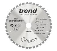 Trend Wood Cordless Mitre Saw Blade, 254mm Diameter, 30mm Bore, 40 Teeth, 2.1mm Kerf, -5° Hook, TCT, Medium Finish, CSB/CC25440T