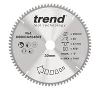 Trend Wood Cordless Mitre Saw Blade, 254mm Diameter, 30mm Bore, 80 Teeth, 2.1mm Kerf, -5° Hook, TCT, Extra-Fine Finish, CSB/CC25480T